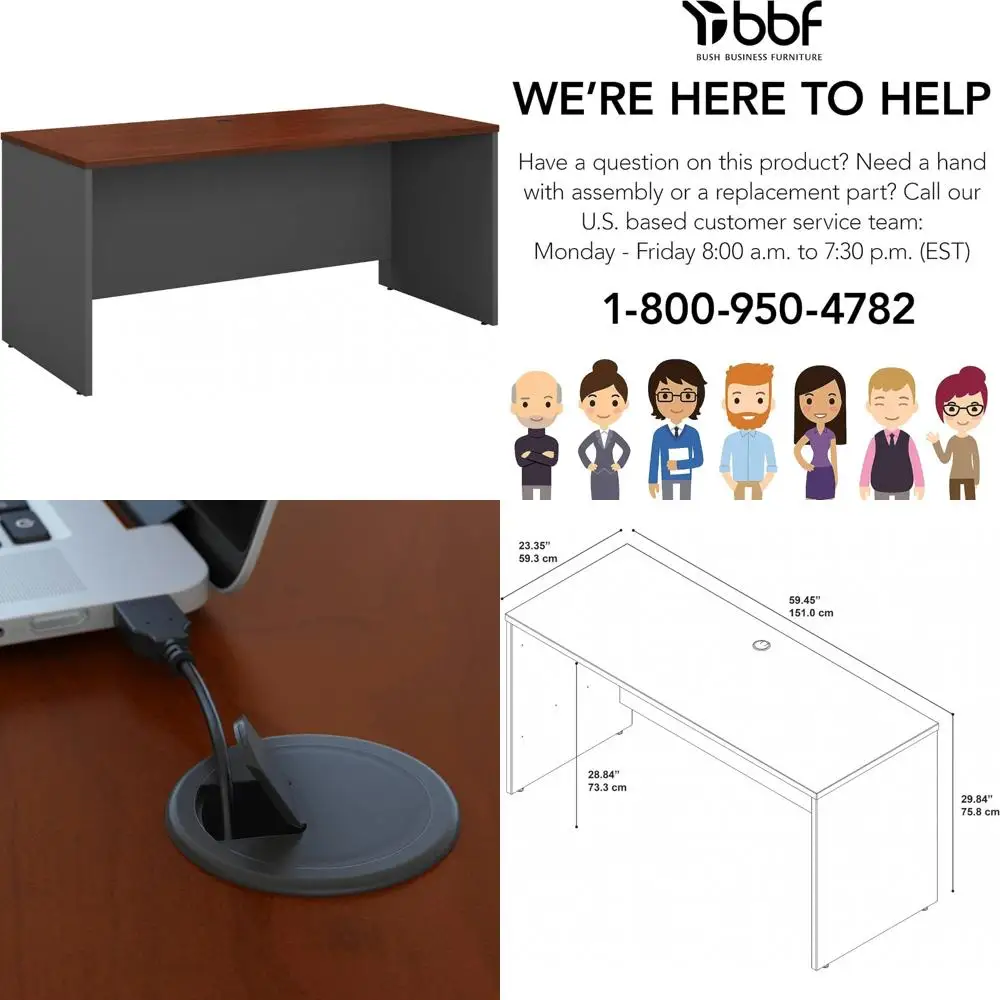 

60W x 24D Credenza Desk, Cherry Finish, Suitable for Home or Office Use