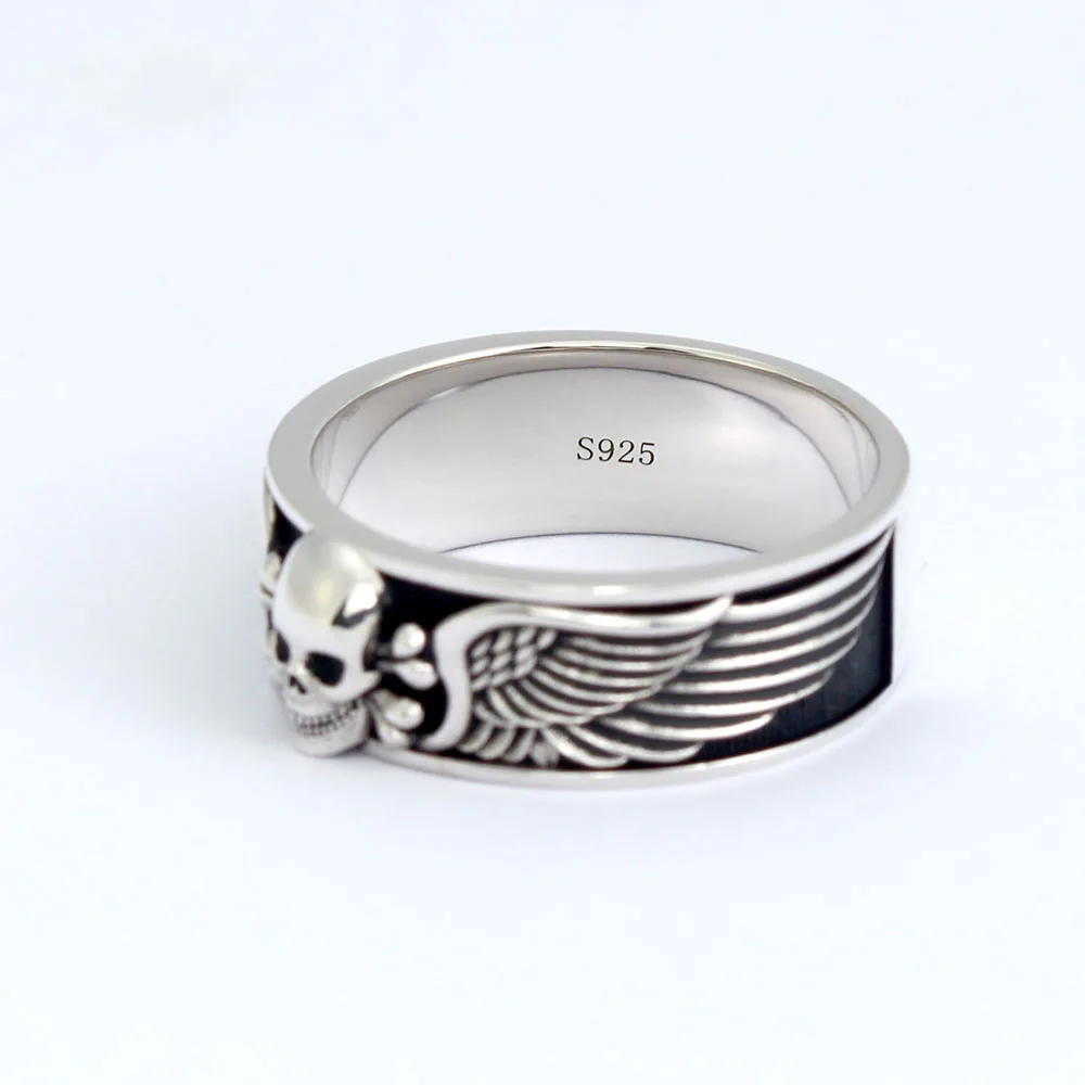 Death Sskeleton Motorbike Gothic Design Skull Wing Punk Silver Ring