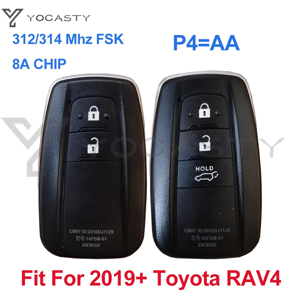 YOCASTY HYQ14FBC Smart Key 312/314 MHZ 8A Chip P4=AA For 2018 2019 2020 2021 Toyota RAV4 For USA Brazil Market 8990H-0R030