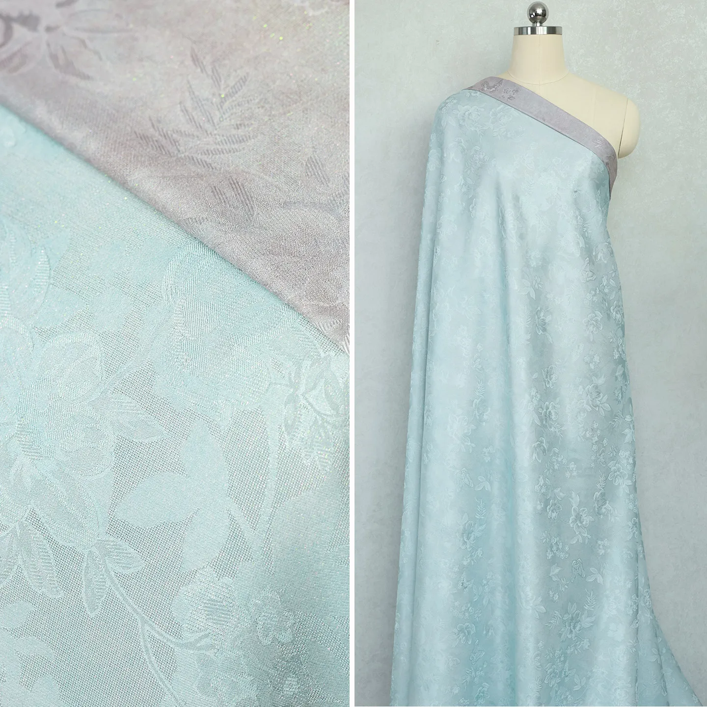 High Quality Blue Double-Sided Different Color Silk Sprinkling Golden Flower Rosang Silkworm Fabric Clothing Designer Cloth
