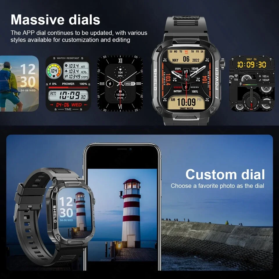 New Smart Watch Men Military Quality Outdoor Waterproof Anti Falling Anti Pressure Sport Fitness Bluetooth Call Smartwatch 2025
