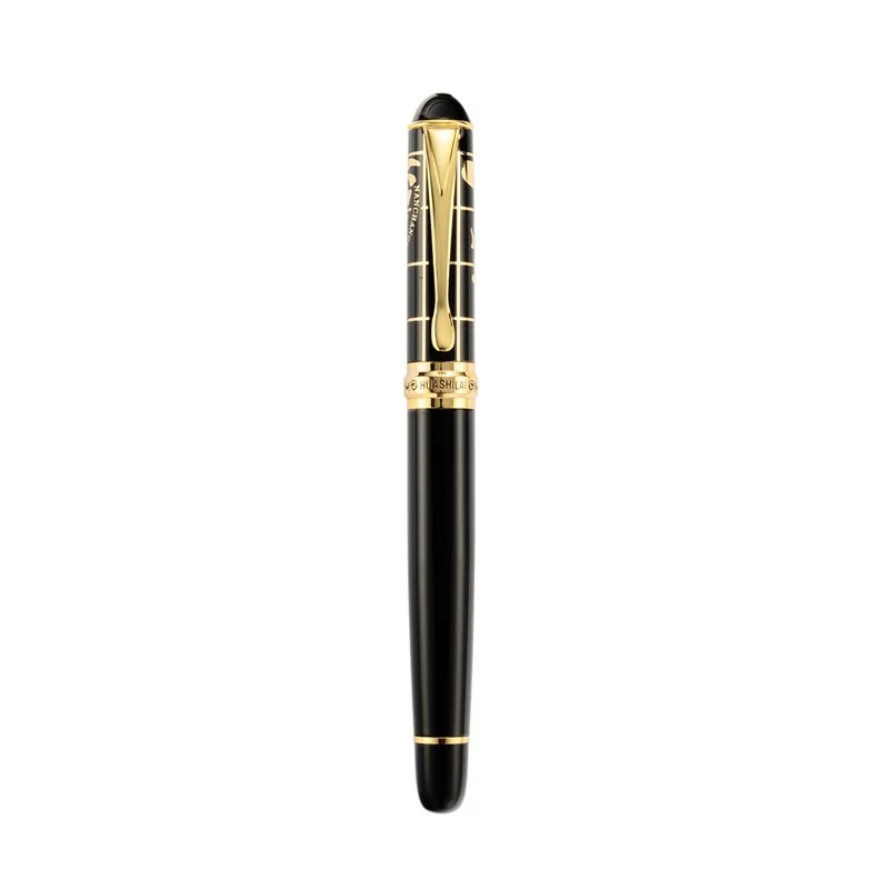 Перьевая ручка HUASHILAI Black Resin 0.5 F с золотым зажимом и гравировкой, карманная, портативная, для практики каллиграфии