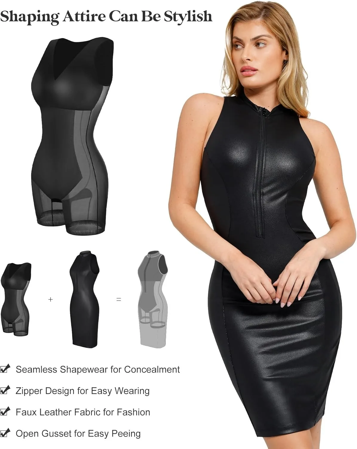 The Shapewear Dress Leather  - Mock Neck