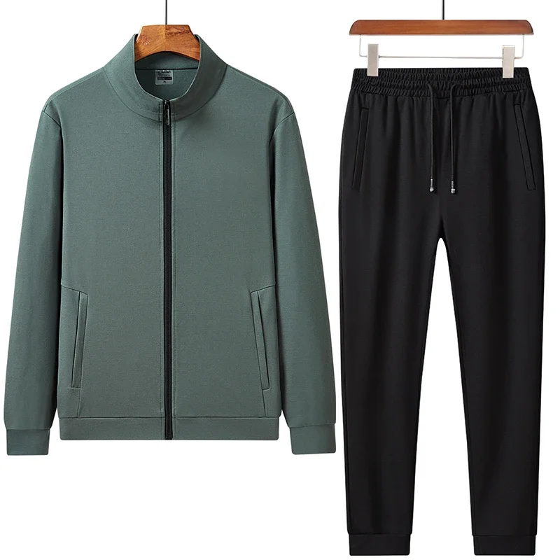 2Pcs Outfit Stand Collar Outerwear Jacket Coat Trousers Set Men Athletic Long Sleeve Cardigan Pant Suit Casual Jogger Tracksuits