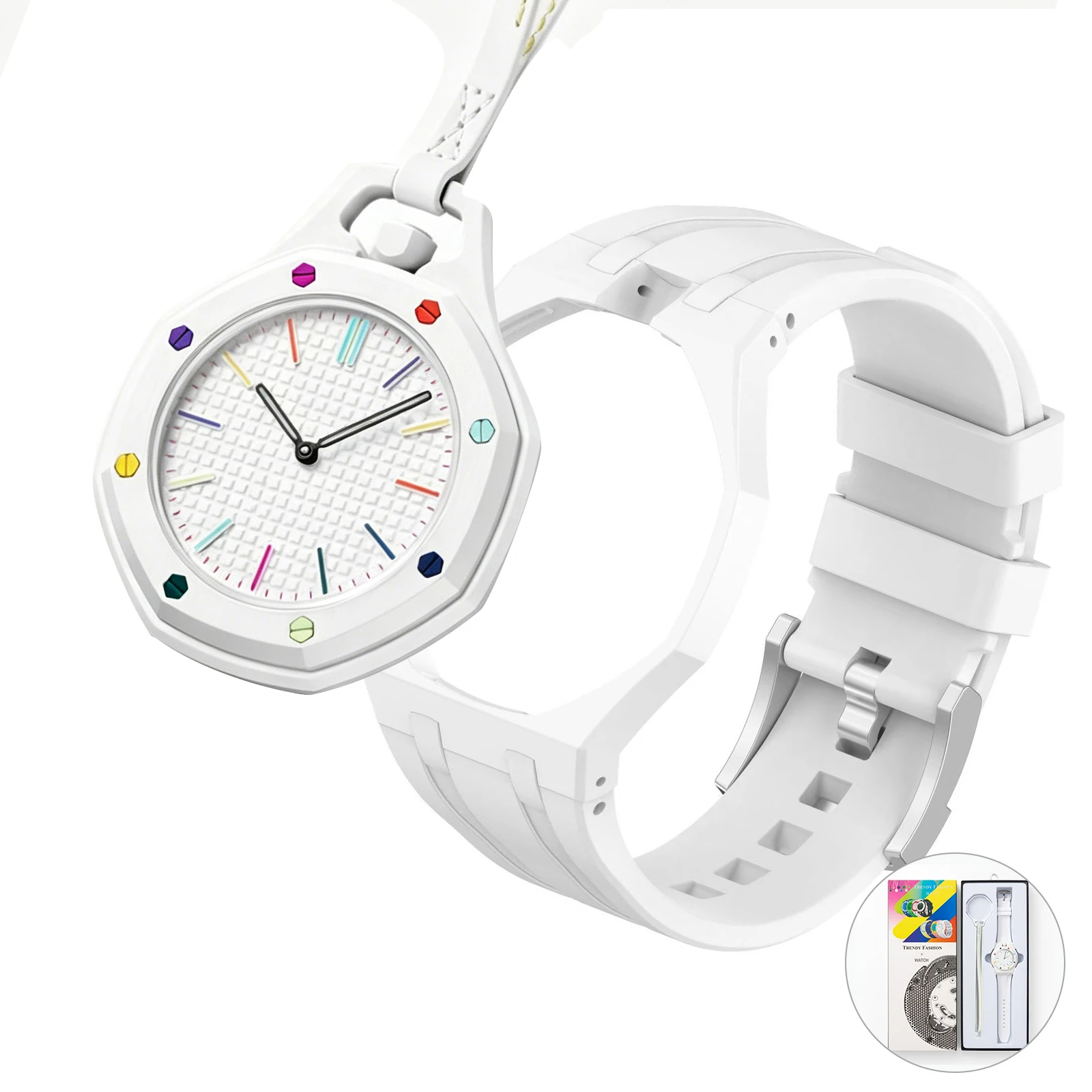 Relógio de Pulso Clássico Royal de Quartzo Masculino Octogonal com Movimento de Bolso, Cores Vibrantes, Personalidade Exclusiva e Pulseira de Borracha Removível - Lançamento Quente