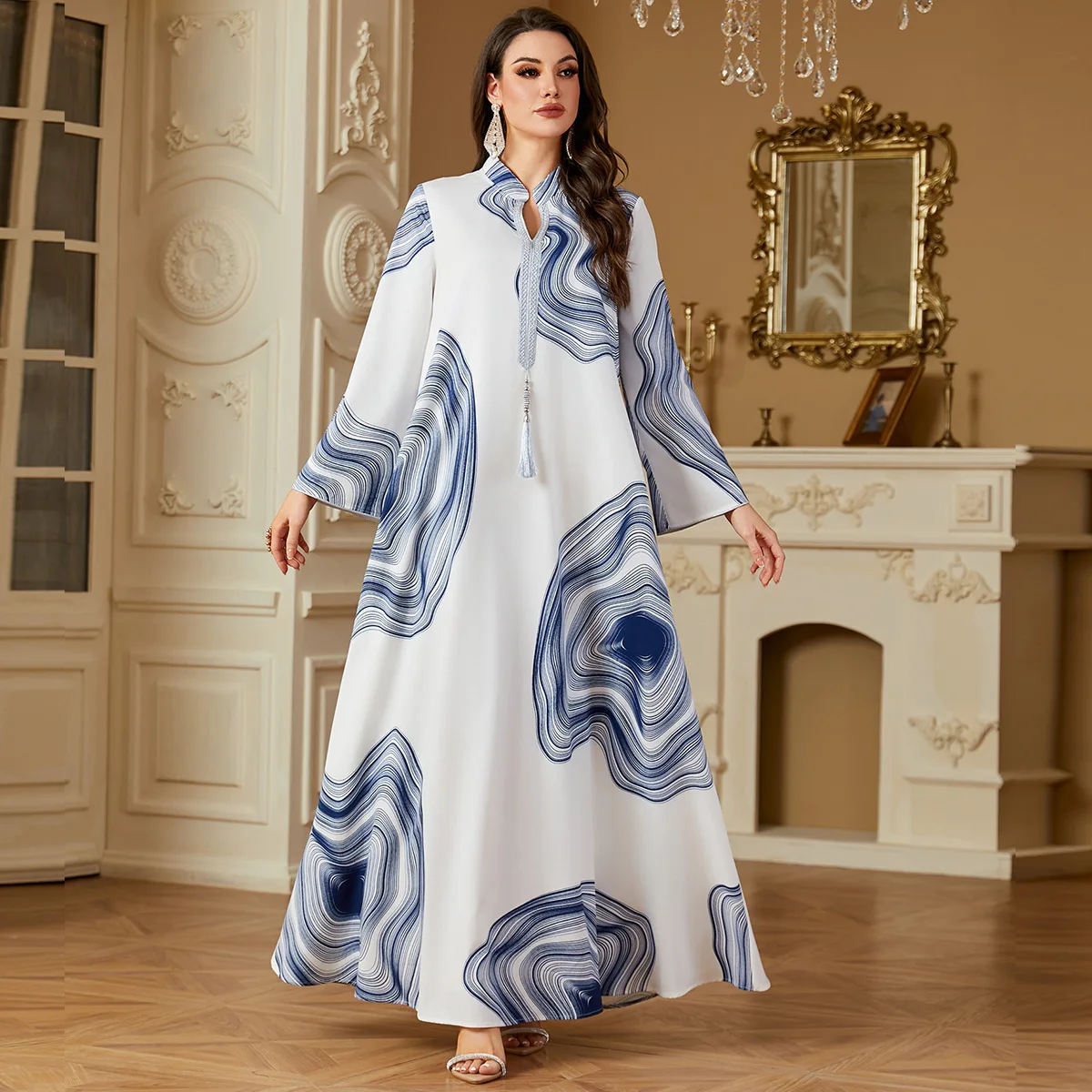 

42582025 New Women's Clothing Printed Long Robe Muslim Dress Muslim Long Dress Robe Abaya Ramadan Dubai Luxury Islam Elegant