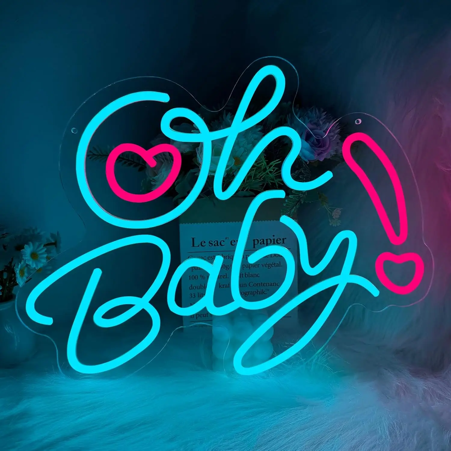 Oh Baby Heart LED Neon Sign USB Wall Light Baby Shower Gender Reveal Party Backdrop Nursery Bedroom Aesthetic Decor Gift