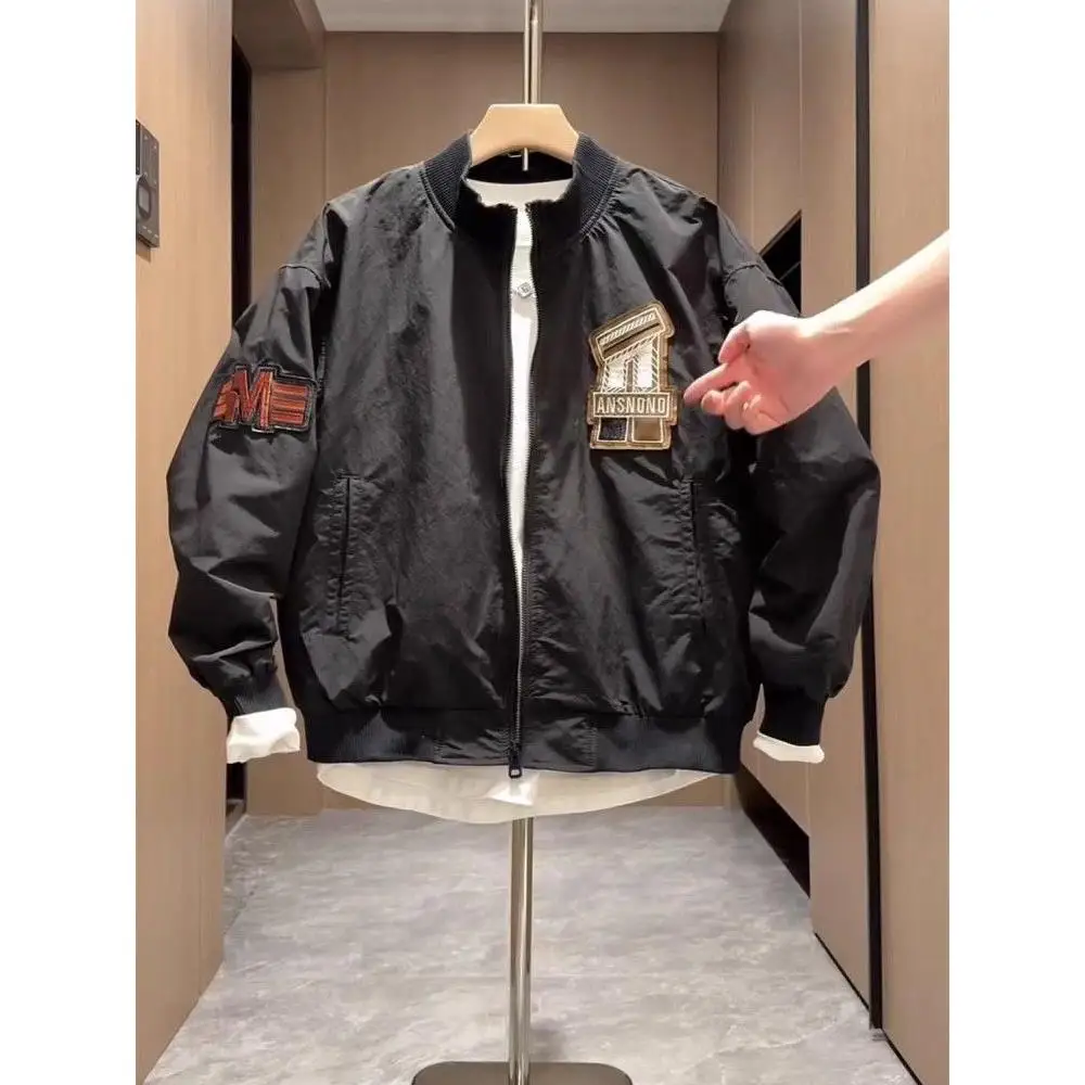 

Spring Men's Faion Brand Embroidered Letter Stand Collar Jaet Outerwear Loose Breathable Couple's Sle Baseball orm