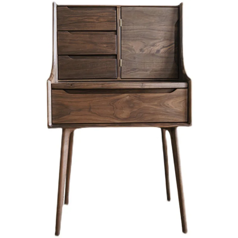 

Solid wood black walnut dresser log cherry wood large capacity mirror makeup table