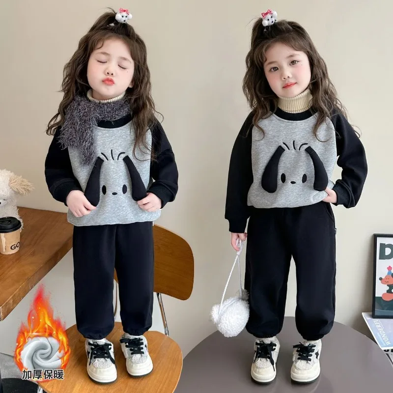 

Kawaii Pochacco Sanrio Students Cute Cartoon Plus Cotton Warm Sportswear Children Comfortable Hoodie Trousers Gift for Kids