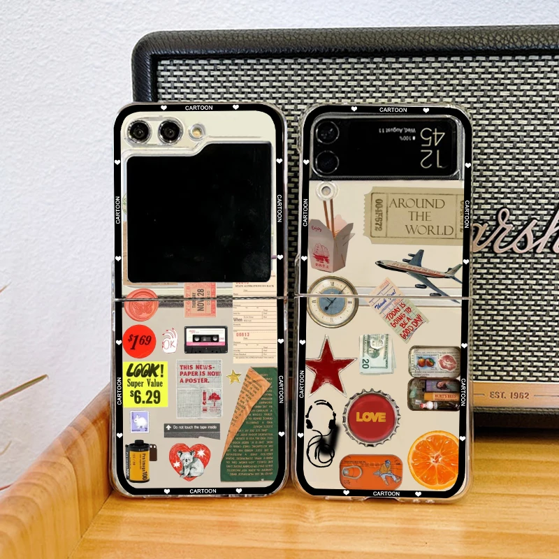 

Ticket Travel Label Phone Case For Samsung Galaxy Z Flip 6 ZFlip 5 Shockproof Transparent Cover for Samsung ZFlip4 ZFlip3 Shell