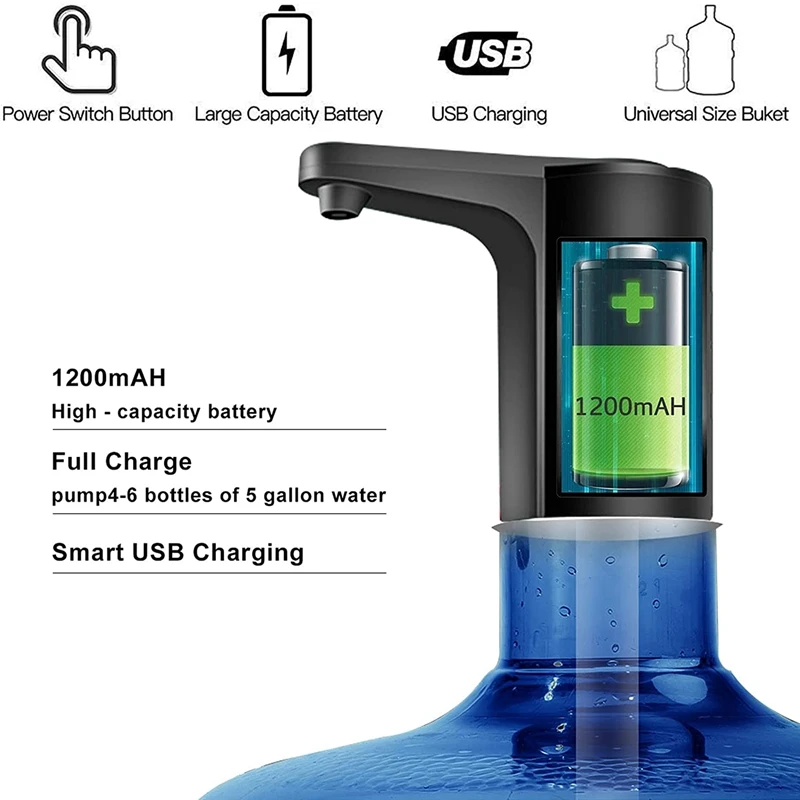 Dispensador de agua A09G de 5 galones, bomba de agua para botella de 5 galones, bomba de jarra de agua, recargable por USB, Universal, automática