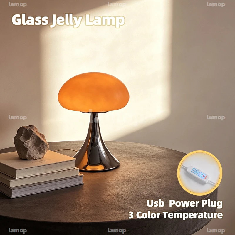 Glass Gel‑Like‑Umbrella Shade Table Lamp Korean‑Cozy 3 Tone Mild Radiance Bedside Study Lounge Shelf Decor