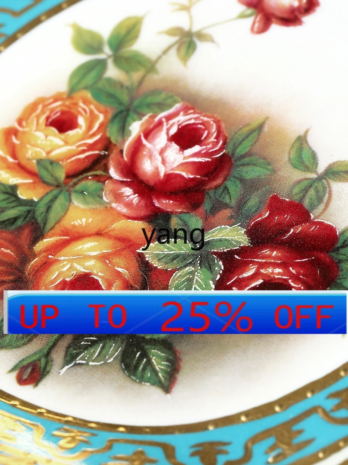 lmm  Hand-Painted Rose Blue Decorative Fruit Plate Gold Decorative Flower Pot Ornaments