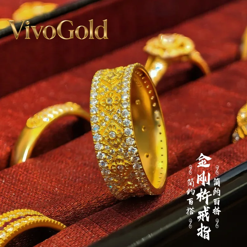 

VivoGoldLight luxury 9999 24K real gold cross vajra ring diamond zircon ring female accessories gift
