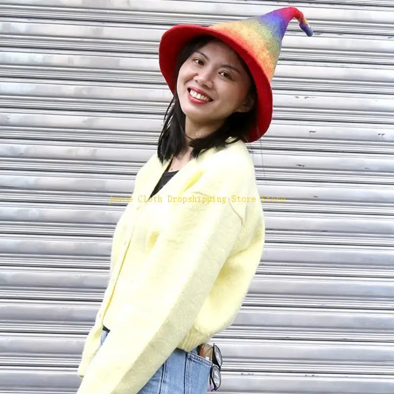 أزياء قوس قزح معالج قبعة الكنيسة الشعبية قبعة الساحرة الصوف هدايا الهالوين الحديثة 10CD #3