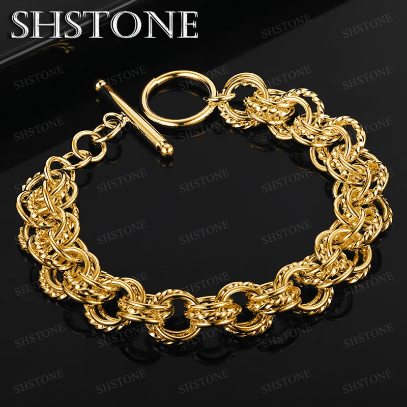 18k الذهب شبكة سلسلة فراشة القلب سلسلة دائرية سوار حفلة خطوبة هدية الرجال جودة مجوهرات جميلة اكسسوارات