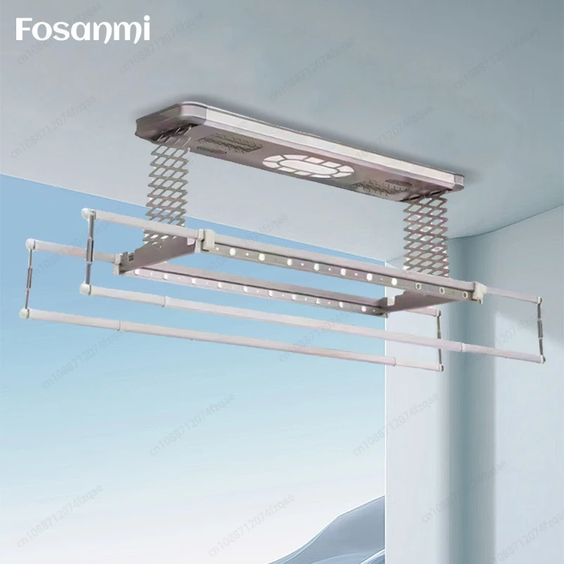 Thickened Aluminum Alloy Four-pole Electric Lifting Clothes Rack Household Lighting Drying Foldable Retractable Clothes Rack