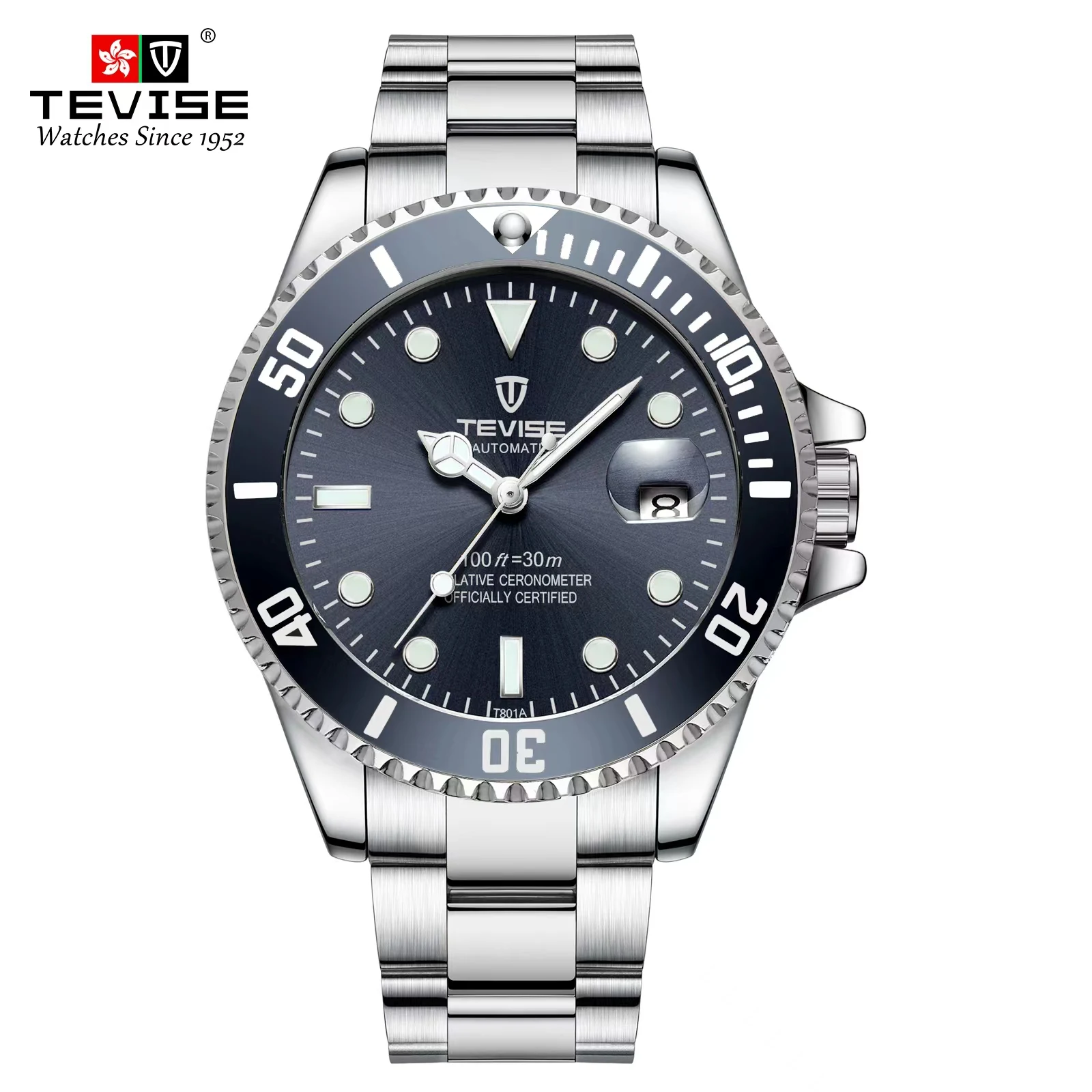 Men's Automatic Fashion Business Stainless Steel Waterproof Night Light Watch, Mineral Glass, Waterproof Antioxidant