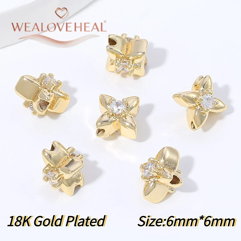 2/4 Stück 18K vergoldete Messing-Doppelseitige Zirkon-Vierblattklee-Abstandshalterperlen für DIY Armband- und Halsketten-Schmuckherstellung – Detail 20