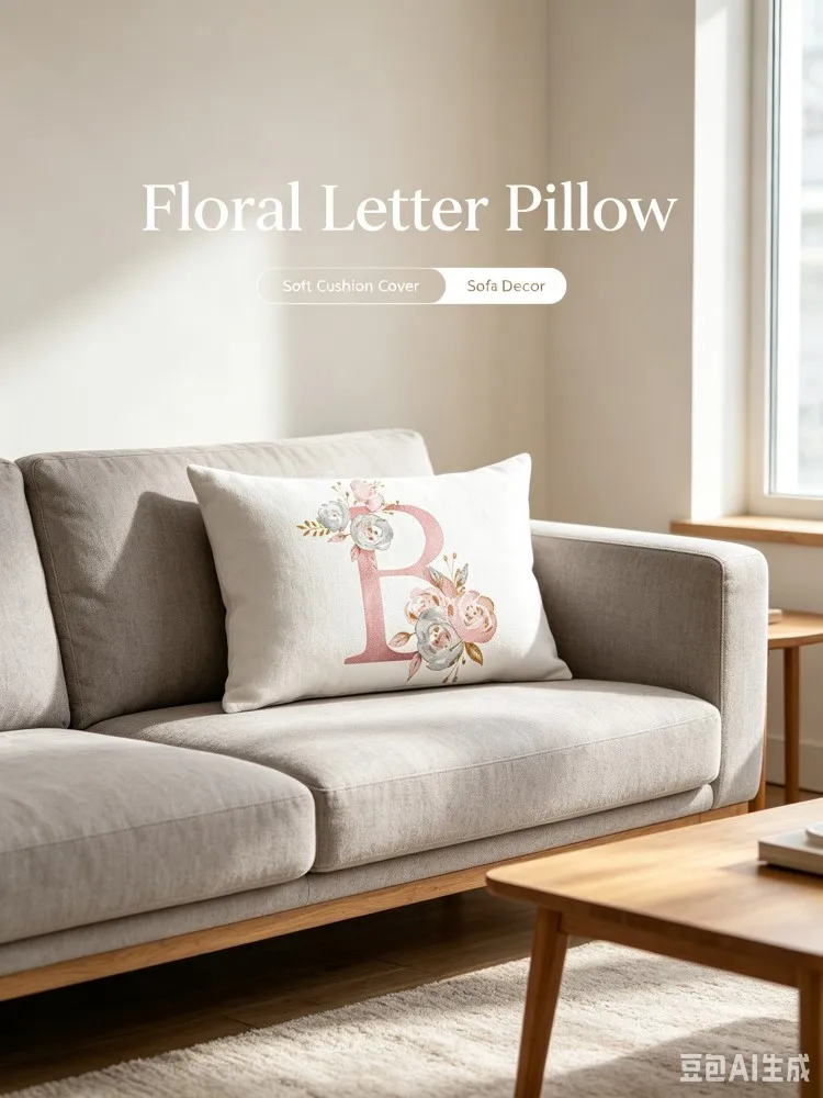 Pink Watercolor Floral Monogram Initial Letter Lumbar Pillow Cover Rectangle Cushion Cover Decorative Pillowcase For Sofa Bedroo