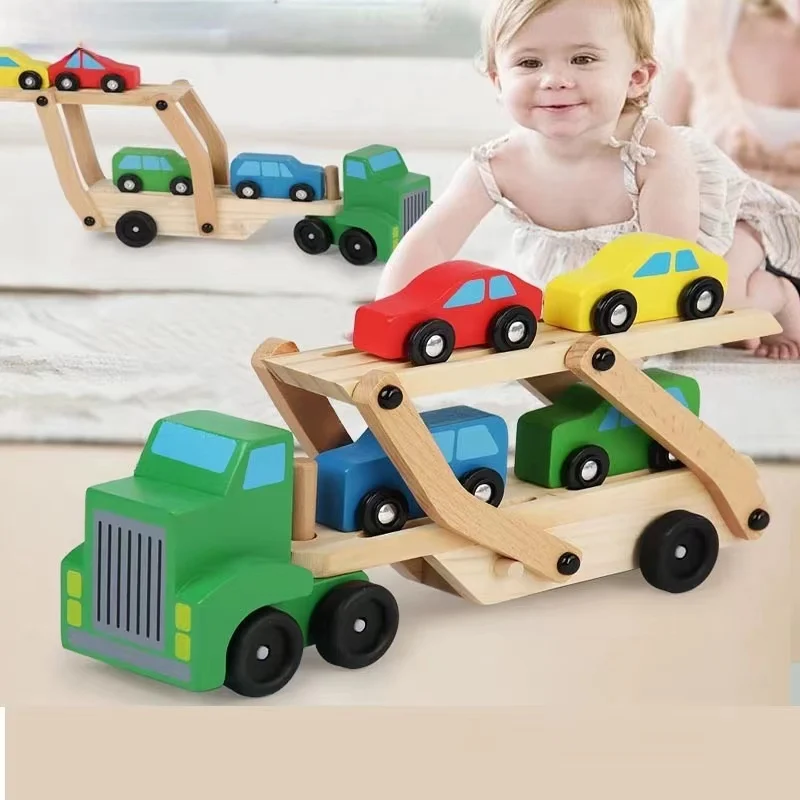 

Children's Wooden Double-layer Car Toy Cute Transport Vehicle Mini Car Model Large Truck Trailer Early Education Toy