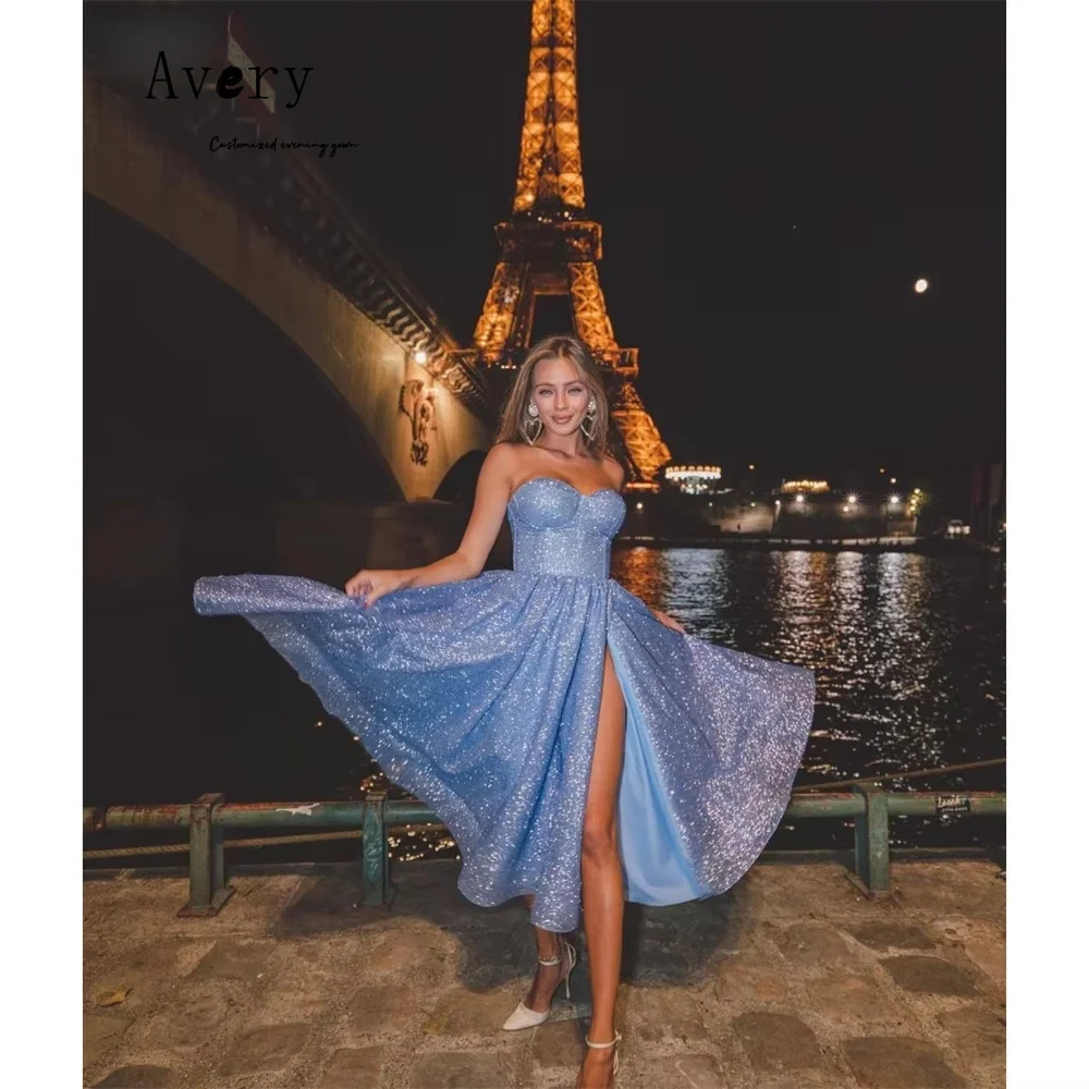 Avery Custom Sweetheart A-lijn Glanzende Zijsplitten Dames Avondjurk voor Bruiloften Lange Elegante Avond Jurken Vrouw Prom