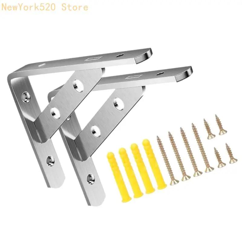 2Pcs Heavy Duty Triangular Shelf Brackets Stainless Steel Reinforced Support Brackets for Storage Shelves and Organizers N84C