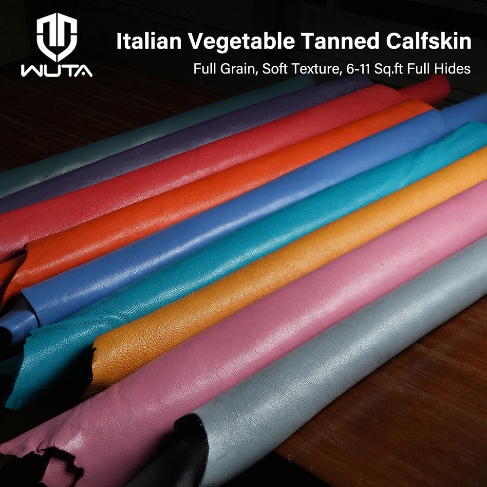 

WUTA 6-11 Sq.Ft Italian Vegetable Tanned Calfskin Soft Top-grain Baby Cow Skin Whole Cowhide DIY Genuine Leather Fabric Material