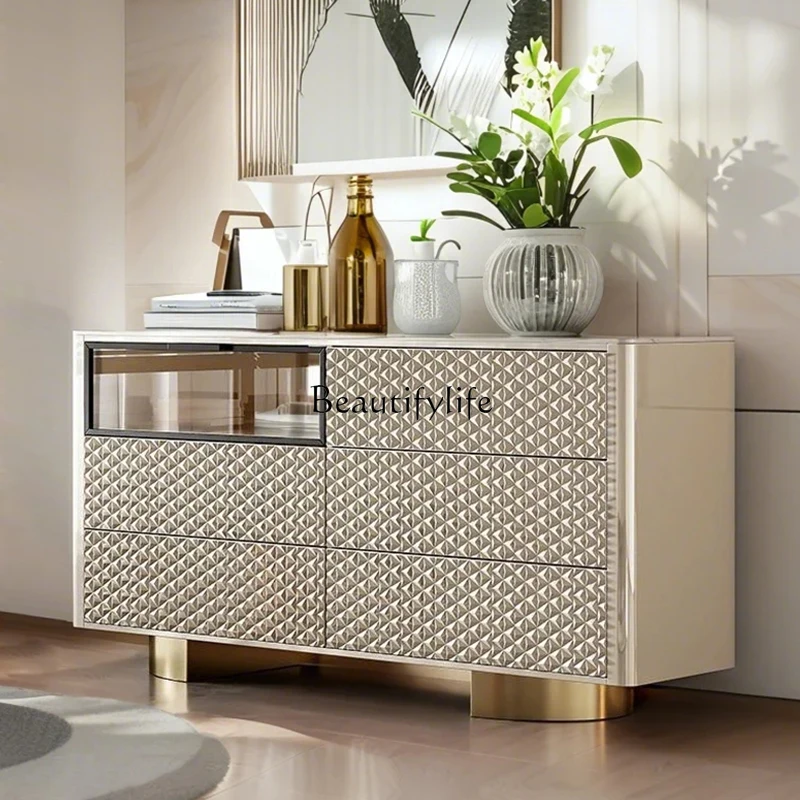 

01Light luxury high-end sense modern simple living room locker solid wood storage cabinet