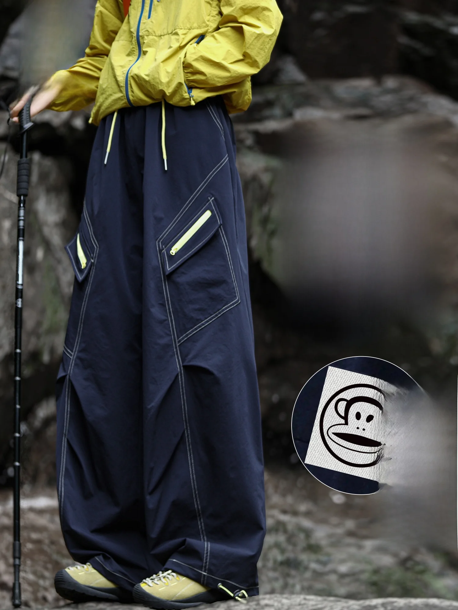 

PaulFrank High Street Workwear Casual Pants Men's Autumn Color Blo Zipper Loose Wide Leg Pants Youth Wear Polyester Fiber