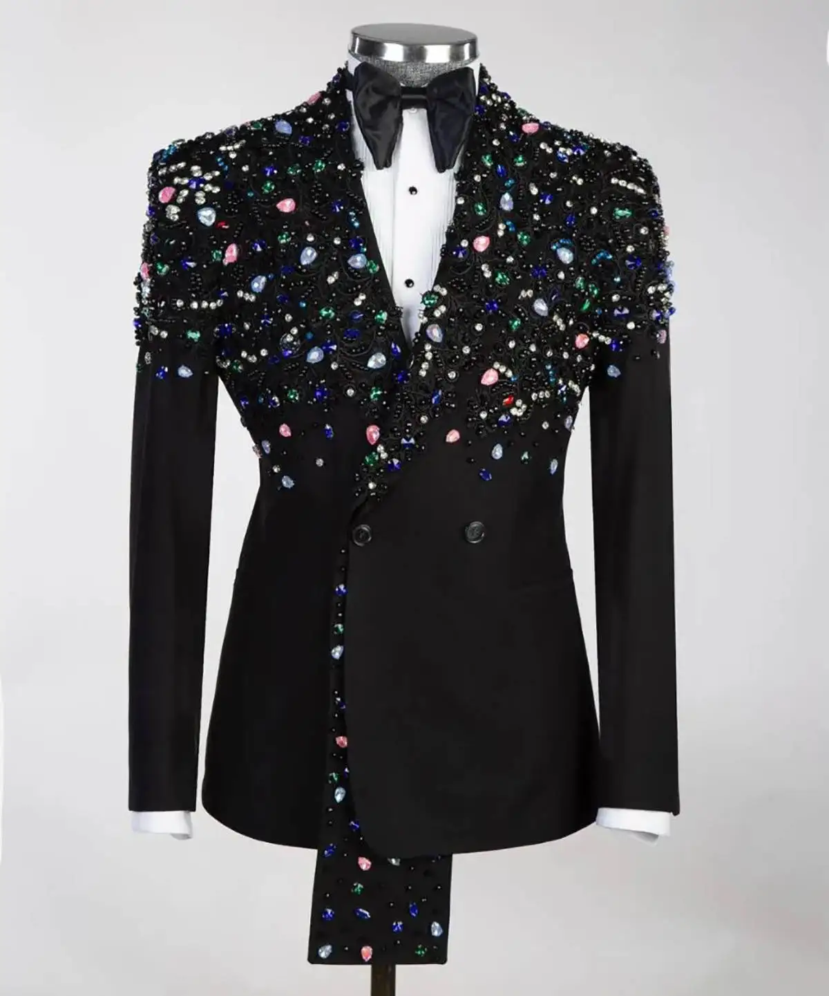 Unique Colorful Beading Groom Wedding Tuxedos Peaked Lapel Mens Jacket Birthday Party Banquet Coat Custom Made One Coat