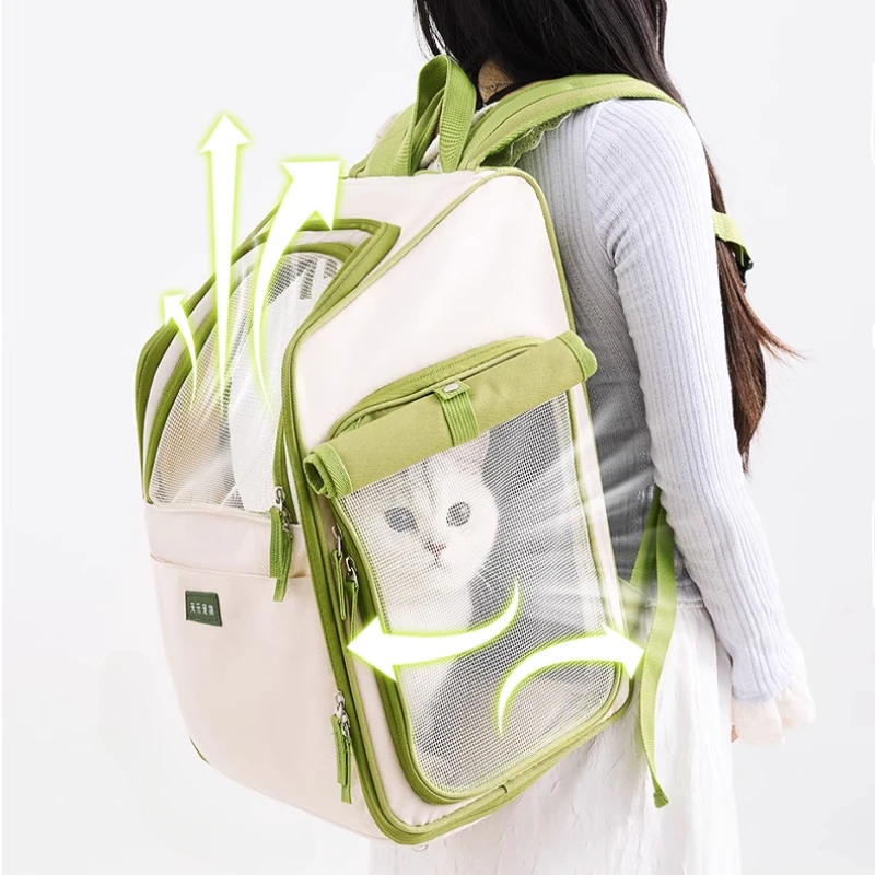 

Good-looking Cat Bag Breathable Canvas Cat Backpack Scalable Outdoor Travel Transport Bag for Cats Puppy Carrying Pet Supplies