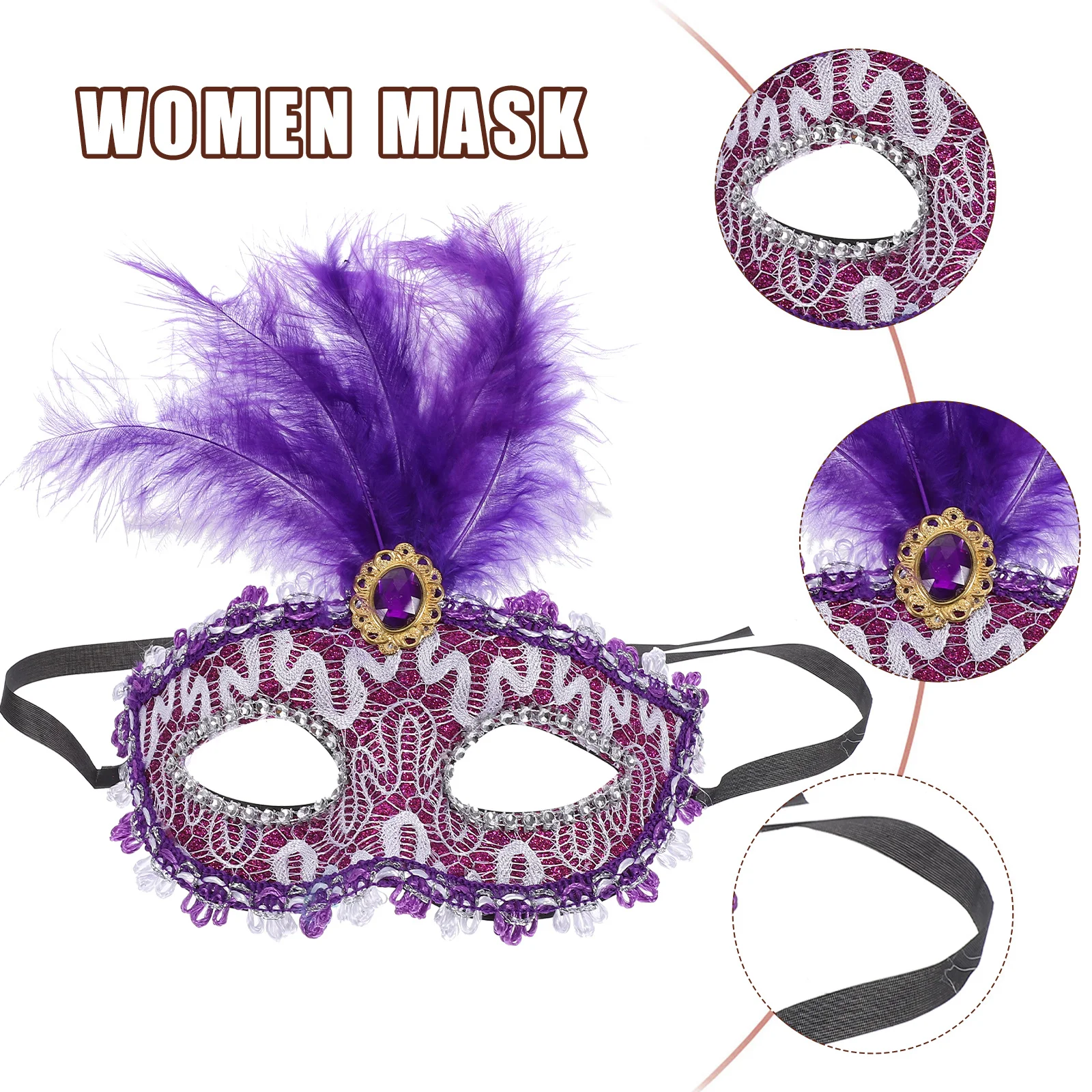 6Pcs Halloween Masquerade Masks Women Half Facial Mask Plume Decoration Party Mask for Cosplay Carnival Masquerade Masks