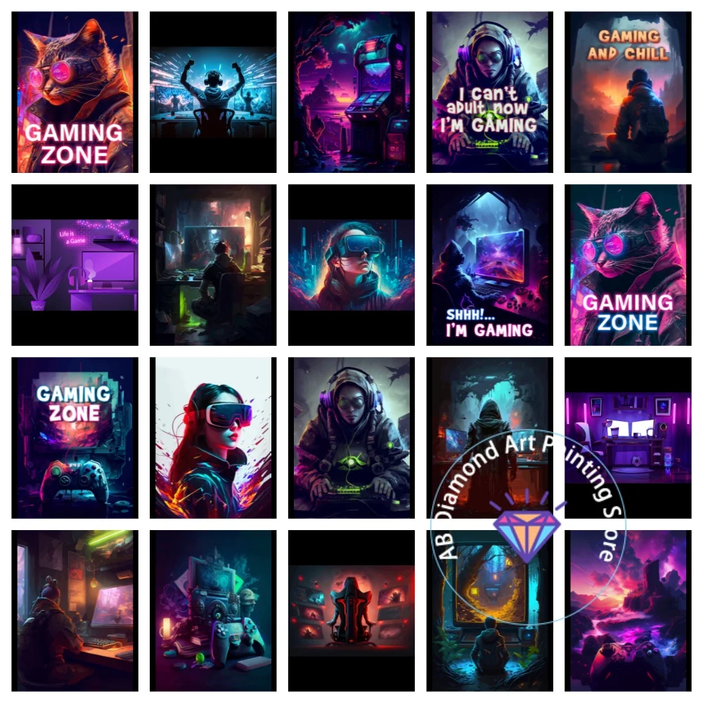 

Retro Pop Punk Gaming Gamer Game Zone AB Diamond Drawing Kit Square Round Diamond 5D DIY Mosaic Handmade Art Gift Home Decor