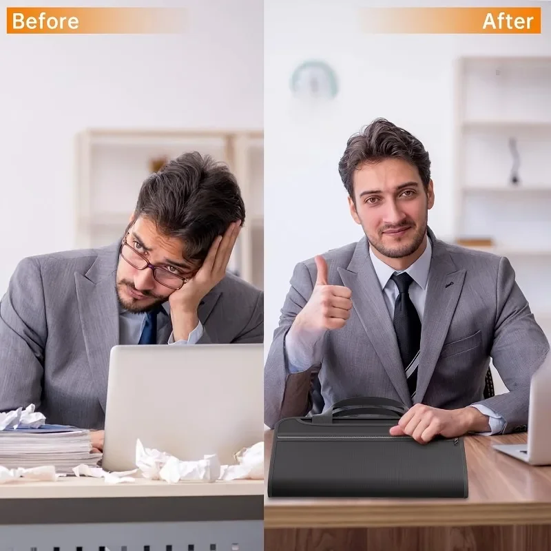 1PC 耐火防水ドキュメントオーガナイザー-13 ポケットアコーディオンフォルダー、ポータブルオフィス/仕事用収納バッグ、旅行に優しい (ブラック)