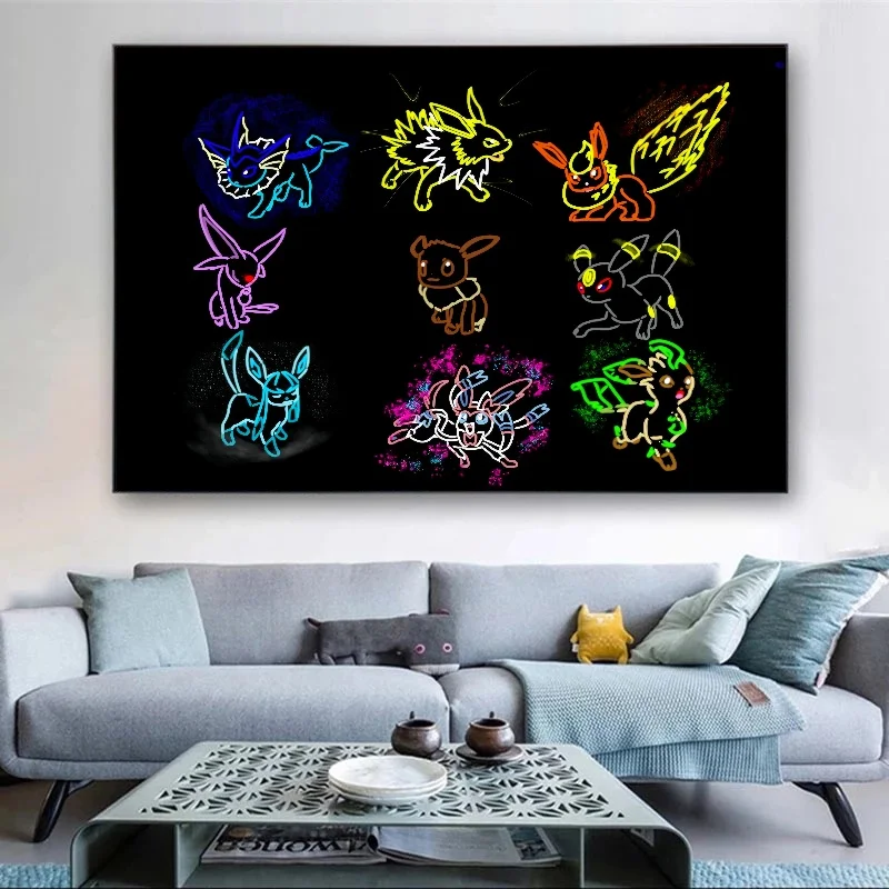 Japanese Anime Pokemon Abstract Eeveelutions Poster Eevee Umbreon Leafeon Canvas Painting Wall Art Prints Living Room Decor