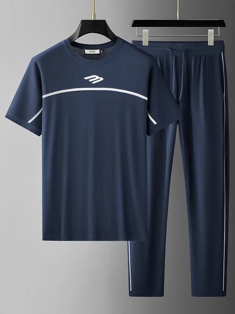 

JSBD Летний высококачественный вязаный комплект из двух предметов Cool Sensation Yilite, эластичная и дышащая мужская повседневная спортивная одежда с короткими рукавами