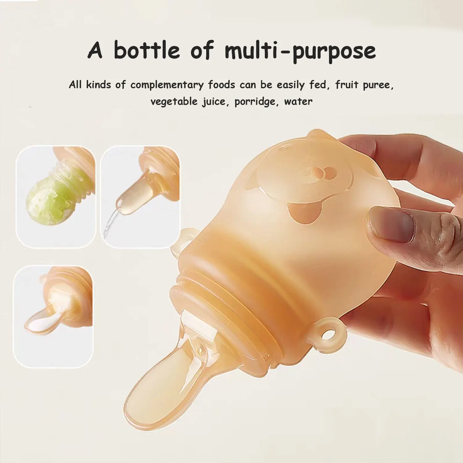 

Three-in-one baby silicone squeeze type baby bottle rice paste spoon complementary food spoon 90ml baby multifunctional gift