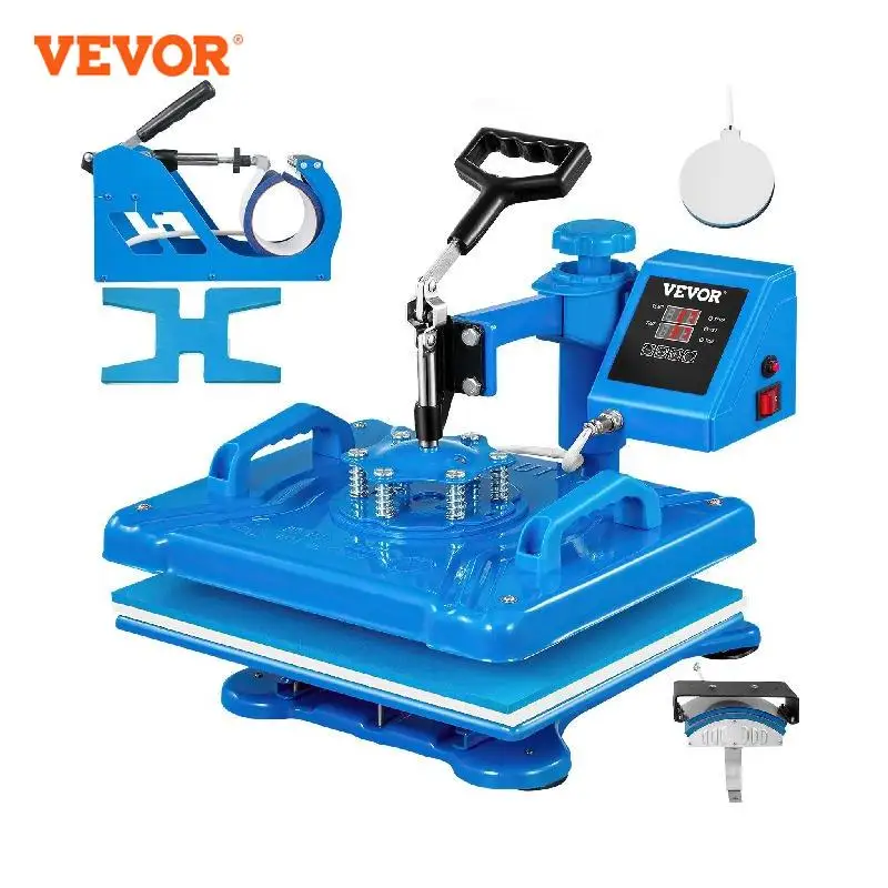 VEVOR 12X15 Inch 5 in 1 Heat Press Machine Transfer Heating Coils Sublimation Rotation Swing for T-Shirts Cap Mug Plate Shoes