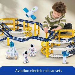 32-78pcs Children Electric Track Toy Car Engineering Kids Educational Astronaut Space Satellite Flexible Train for Birthday Gift