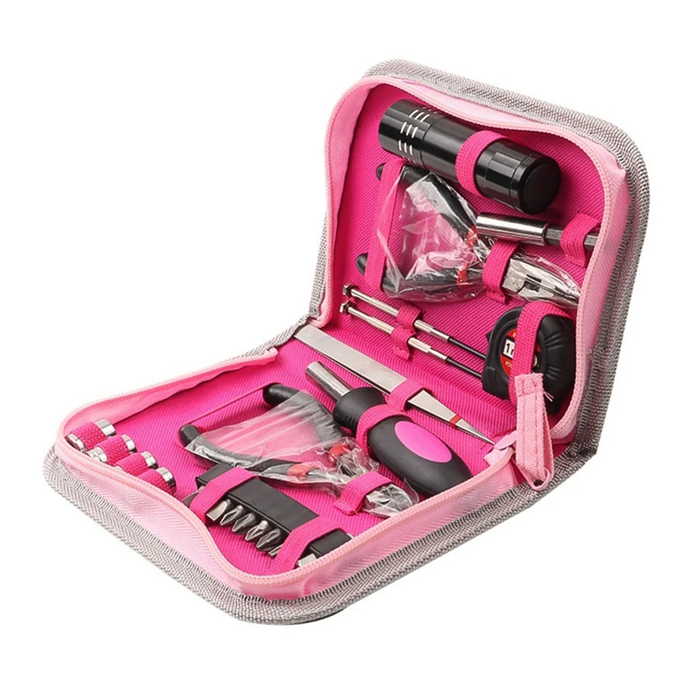 23Pcs Household Repair Tool Kit, Multifunctional Pink Home Hand Tool Set, Portable Women Repair Tool for DIY Home