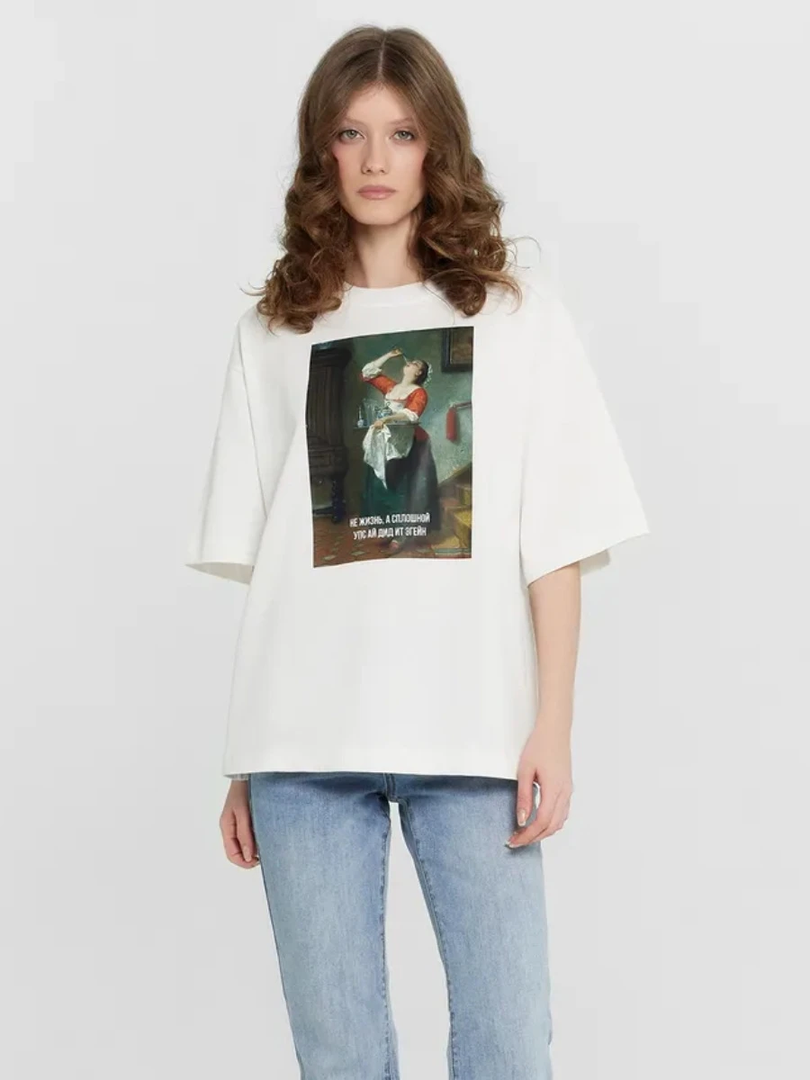 Loose Printed Cotton T-irt Faionable Casual Top Women's Summer ort Sve round Ne Creative Character Design