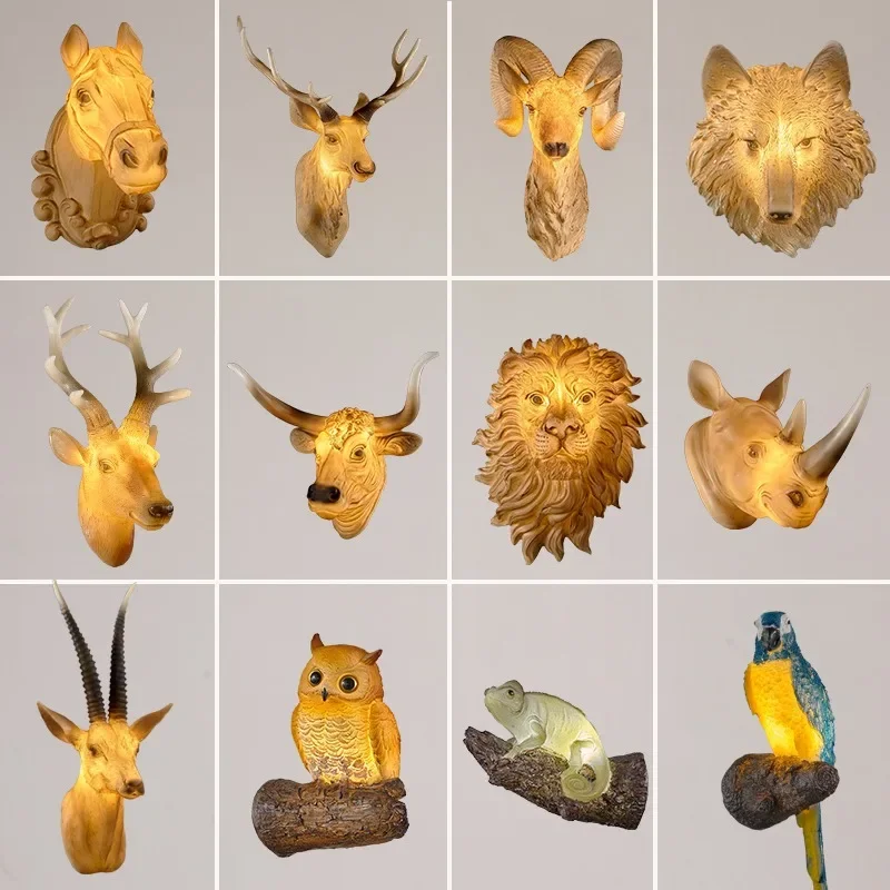 Retro Industrial Animal Wall Lamp American Creative Personality Decor for Cafe Bar Aisle Background Art Lighting
