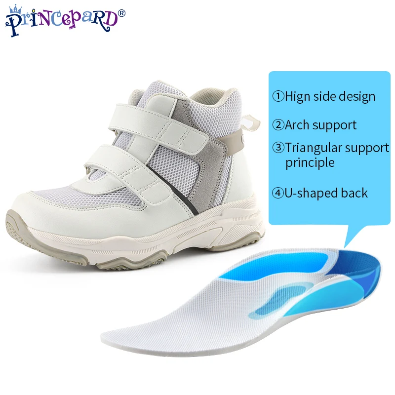 Princepard Giày Sneakers Trẻ Em Mùa Thu Chỉnh Hình Giày Cho Bé Trắng Orthotis Giày Lưng Cao Cho Hỗ Trợ Vòm