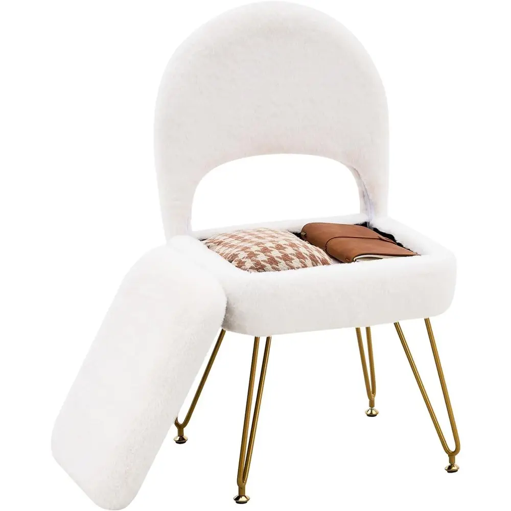 

Vanity Stool Chair with olding Back, Storage Ottomans aux ur Vanity Chair, Multiunctional Upholstered ootstool with 4 Metal Legs