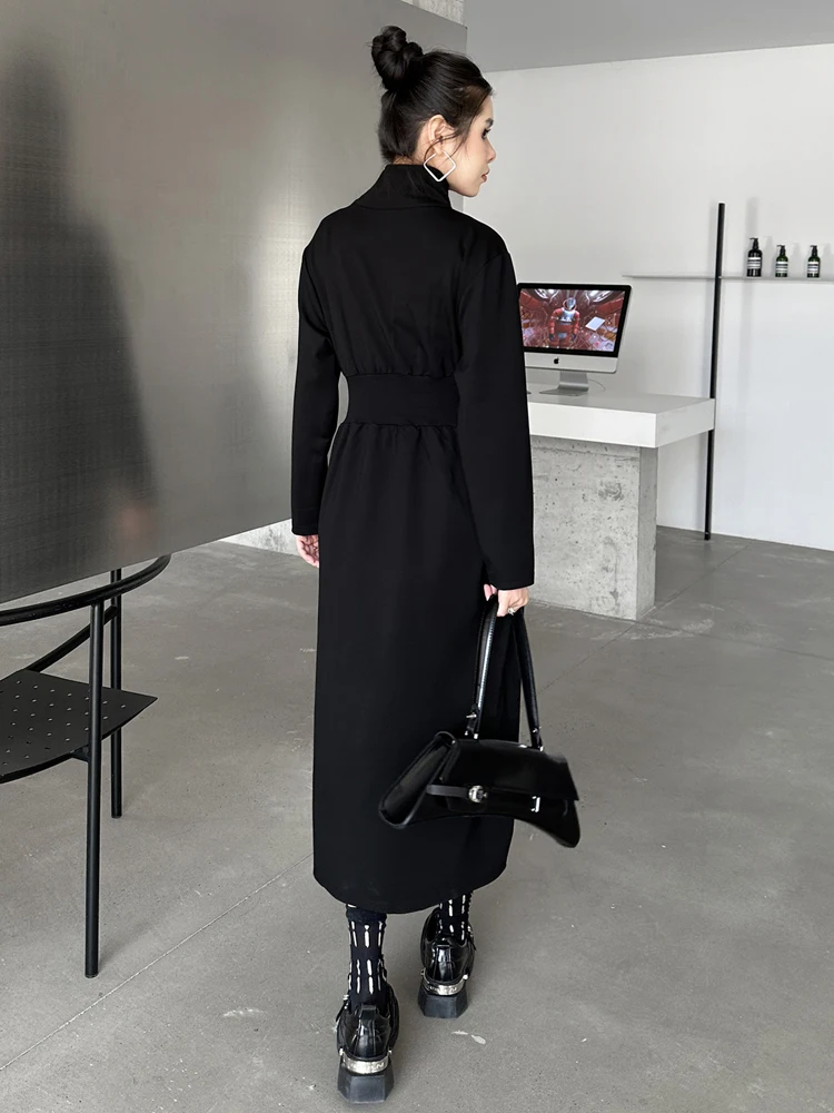 NYFS 2025 ربيع جديد فساتين امرأة Vestidos رداء Elbise فضفاض حجم كبير تشديد الخصر المرقعة سستة شق فستان طويل #5