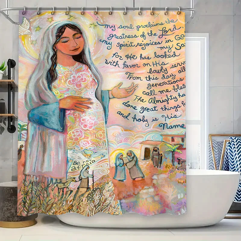 تتميز ستارة الدش الفنية صورة ملونة للمريم مع يسوع في رحمها ومشاهد الكتاب المقدس مثالية لإضافة رط #2