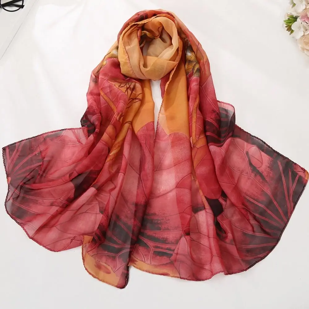 

Летний шелковый шарф с вышивкой, солнцезащитный, гладкий пляжный палантин из шифона, дышащие длинные накидки для женщин