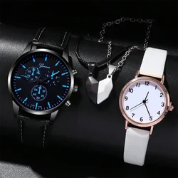 4 Piece Set Of Top Luxury Fashion Couple Watches For Women Men Clock, Men Dial Quartz Watch Leather Strap, Watch